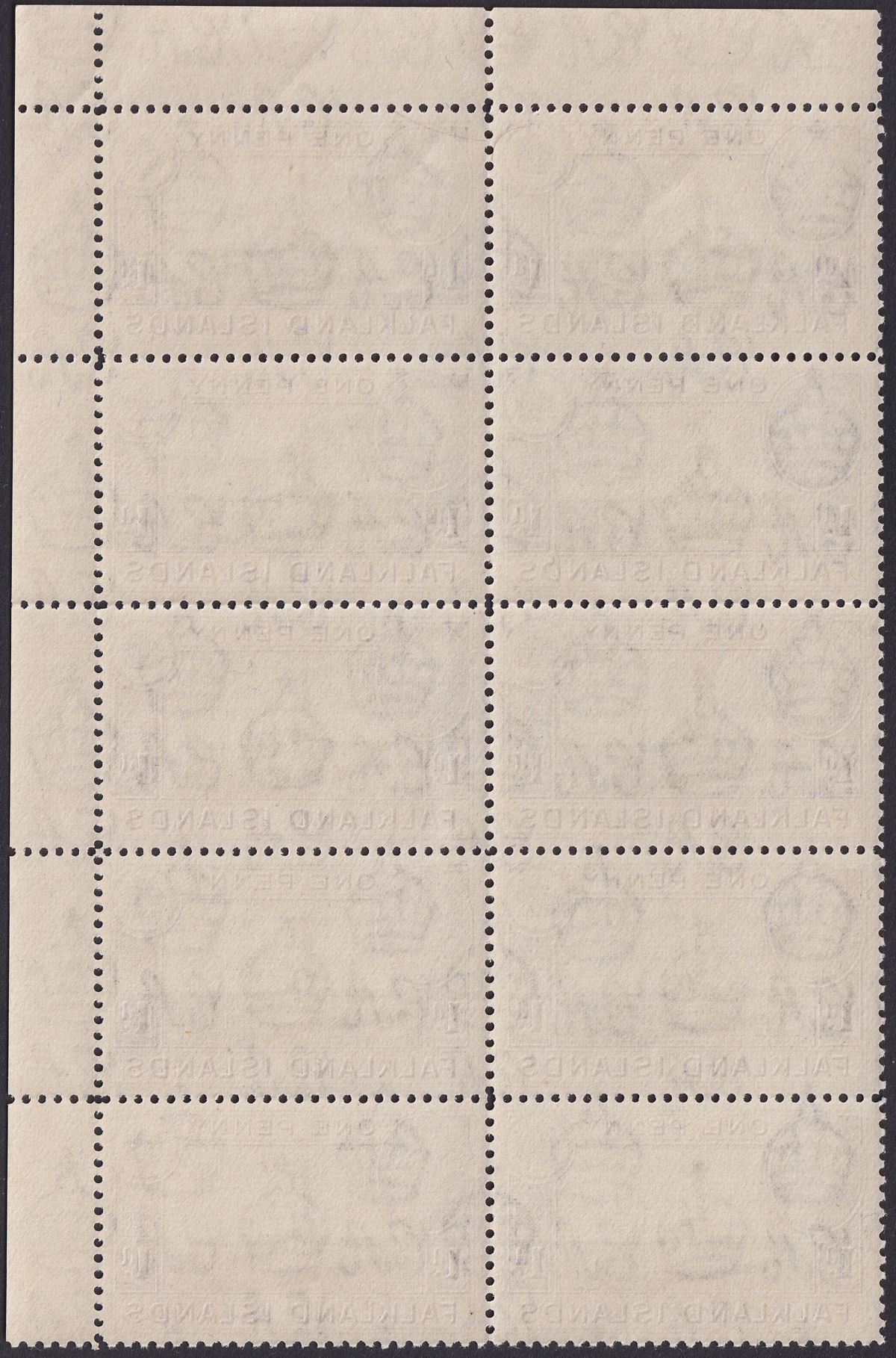 Falkland Islands 1941 KGVI 1d Blk + Violet Corner Margin Block of 10 Mint SG148