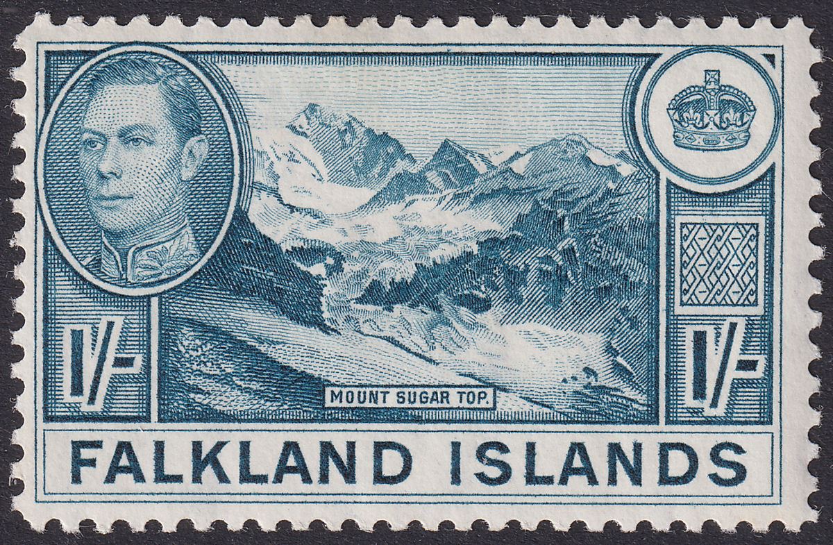Falkland Islands 1938 KGVI 1sh Dull Greenish Blue Mint SG158a cat £60