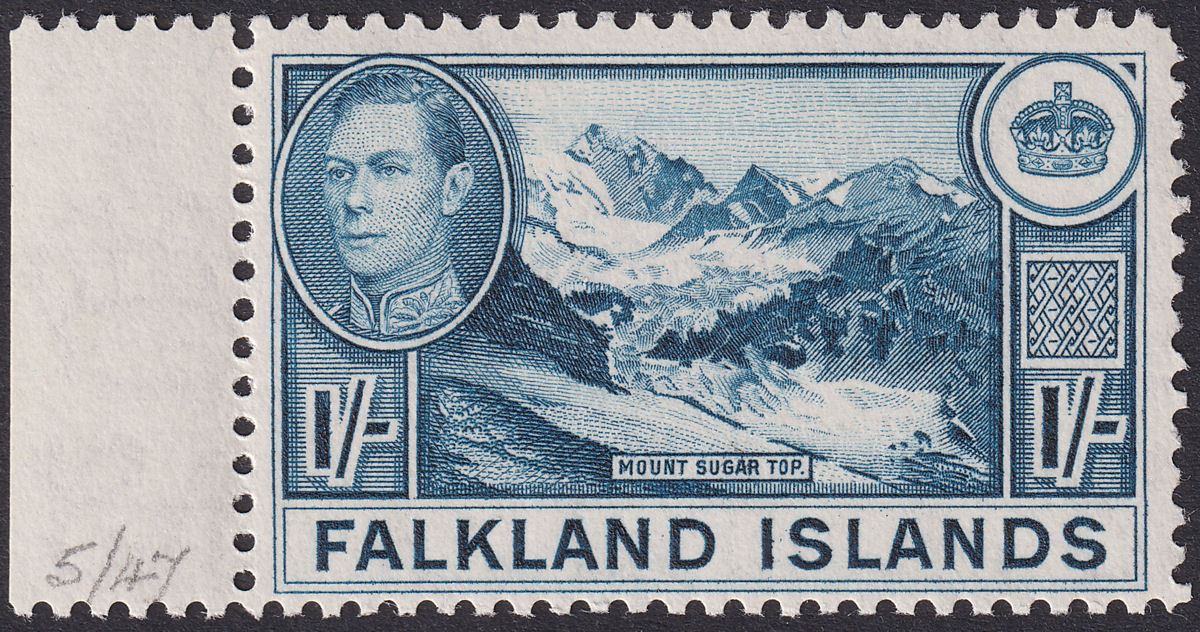 Falkland Islands 1948 KGVI 1sh Deep Dull Blue Mint SG158c cat £90