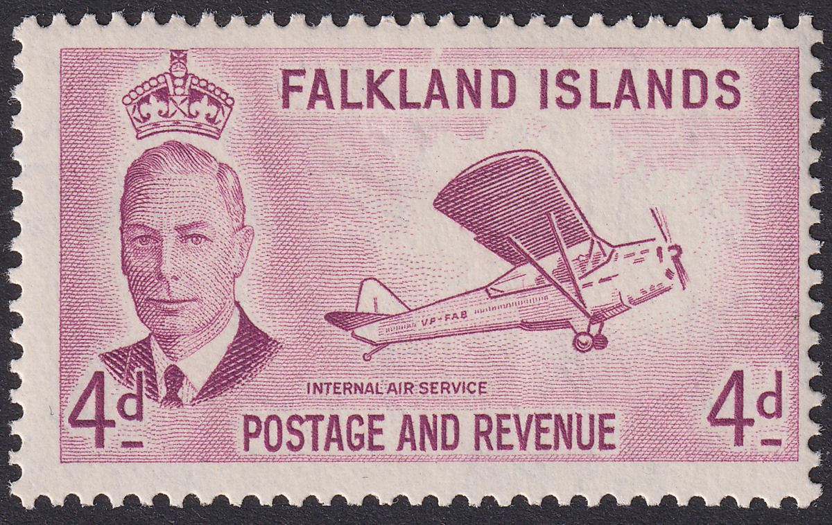 Falkland Islands 1952 KGVI 4d Purple w Broken Frame Variety Mint SG177a cat £90