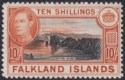 Click for more photos and details Falkland Islands 1949 KGVI 10sh Black and Red-Orange Mint SG162b cat £140