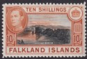 Falkland Islands 1949 KGVI 10sh Black and Red-Orange Mint SG162b cat £140