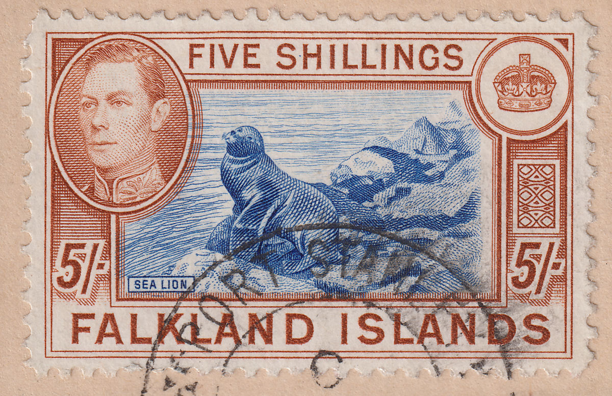 Falkland Islands 1938 KGVI 5sh, 6d x3 + 1d Used on Piece SG161