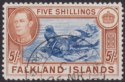 Falkland Islands 1938 KGVI 5sh Blue and Chestnut Used SG161 cat £95