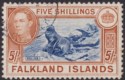 Falkland Islands 1938 KGVI 5sh Indigo and Pale Yellow-Brown Used SG161b cat £90
