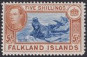 Falkland Islands 1949 KGVI 5sh Dull Blue and Yellow-Brown Mint SG161c cat £140