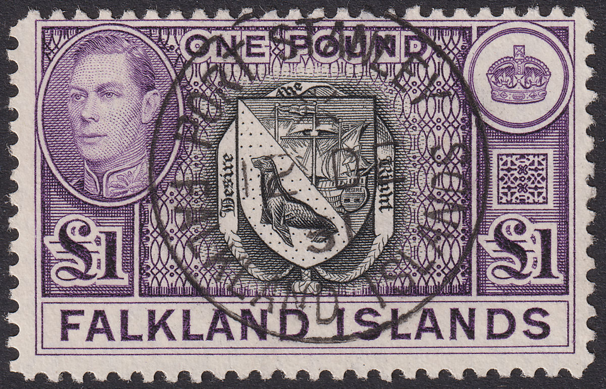 Falkland Islands 1938 KGVI £1 Black and Reddish Violet Used SG163 cat £75
