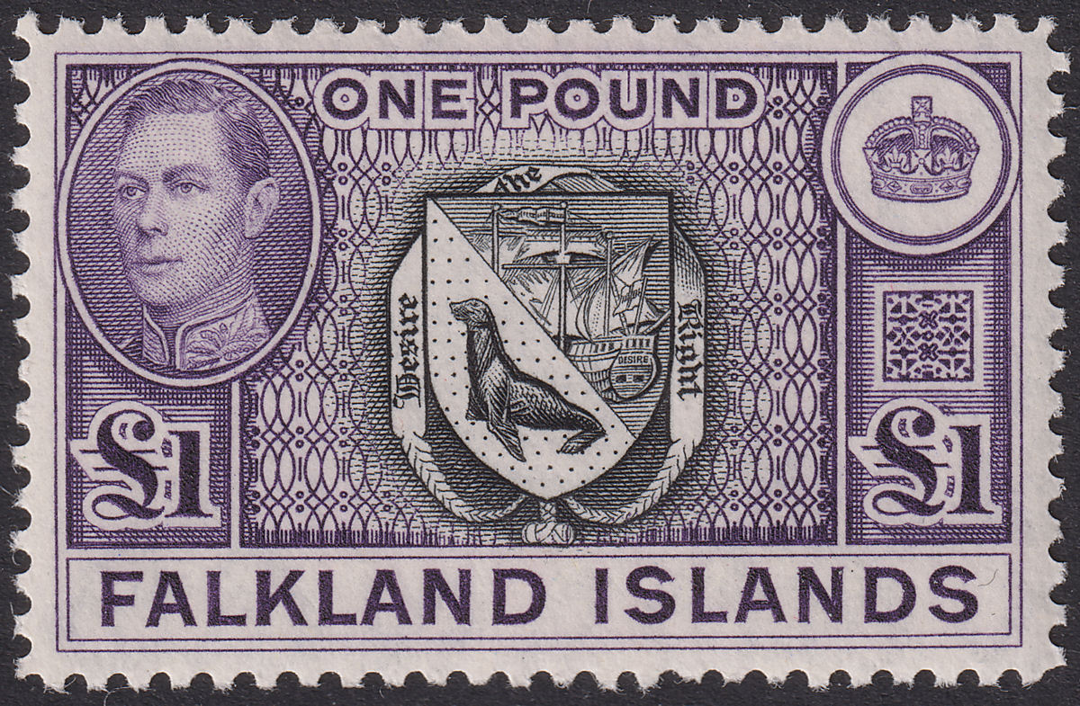 Falkland Islands 1949 KGVI £1 Black and Bright Violet Mint SG163 cat £150