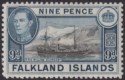 Falkland Islands 1944 KGVI 9d Brown-Black and Grey-Blue Mint SG157