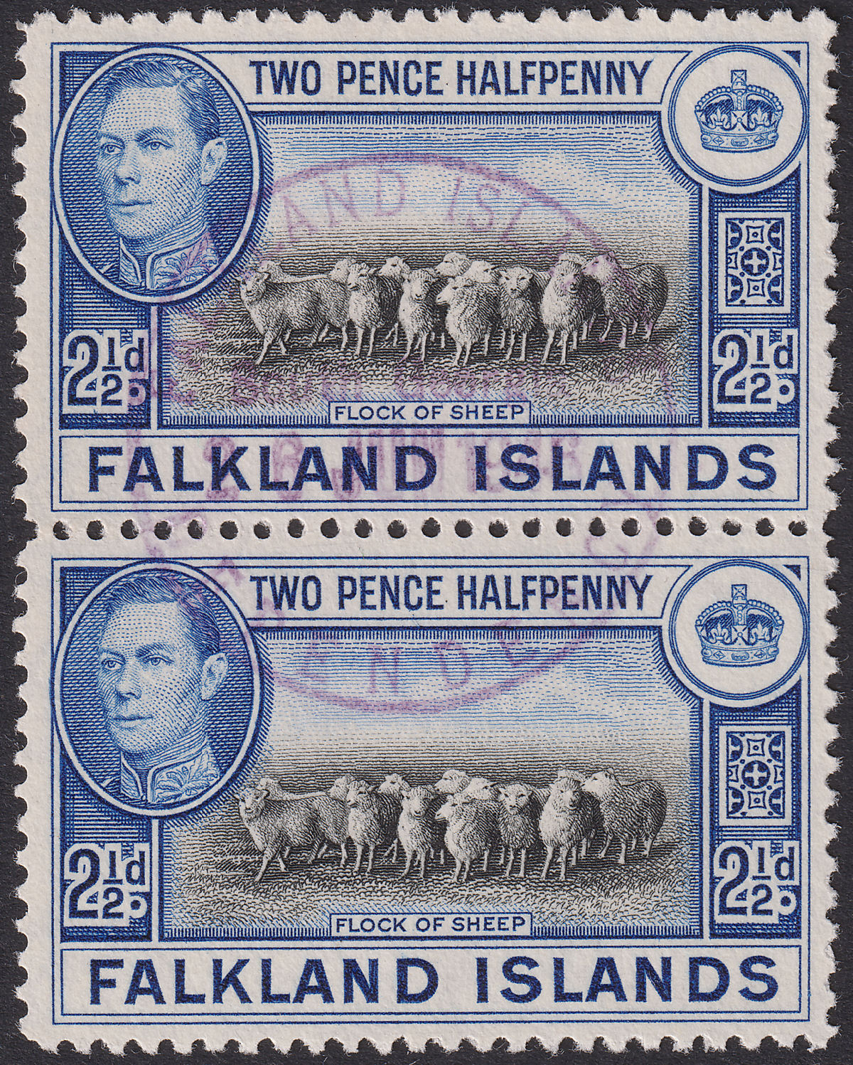 Falkland Islands used South Georgia 1946 KGVI 2½d Pair Used SG Z78