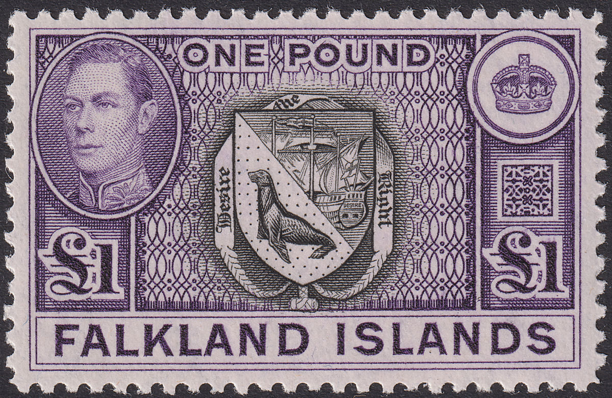 Falkland Islands 1944 KGVI £1 Grey-Black + Bluish Violet UM Mint SG163 cat £150