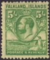 Falkland Islands 1929 KGV Whale + Penguins 5sh Green on Yellow Mint SG124 c£100