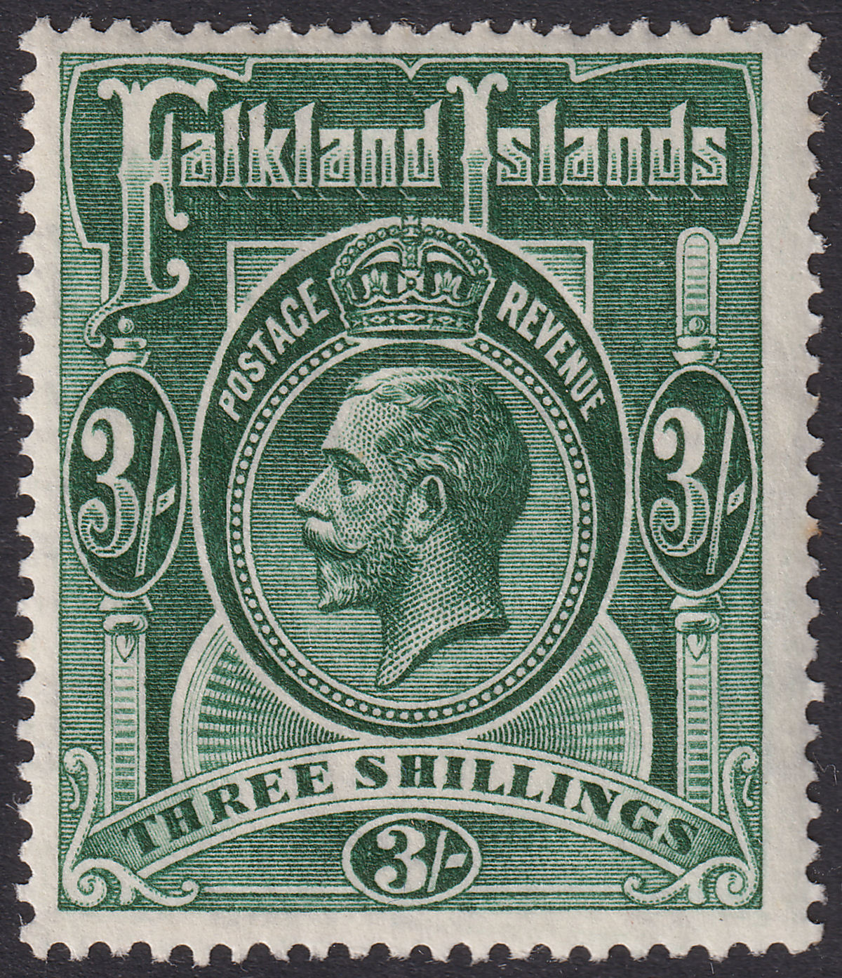 Falkland Islands 1923 KGV 3sh Slate-Green Mint SG80 cat £110