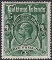 Falkland Islands 1923 KGV 3sh Slate-Green Mint SG80 cat £110
