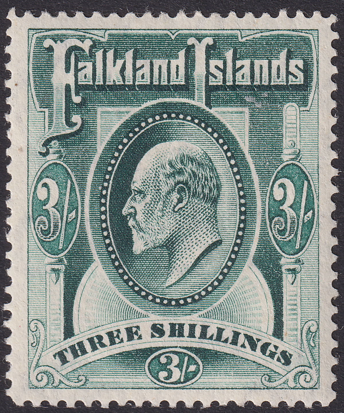 Falkland Islands 1904 KEVII 3sh Green Mint SG49 cat £190