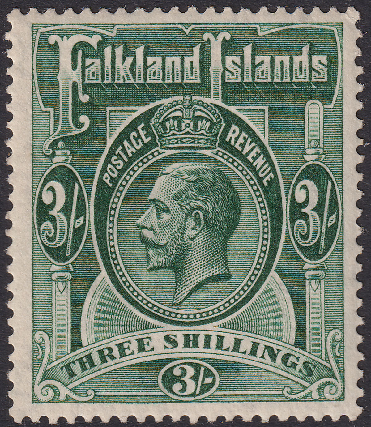 Falkland Islands 1923 KGV 3sh Slate-Green Mint SG80 cat £110