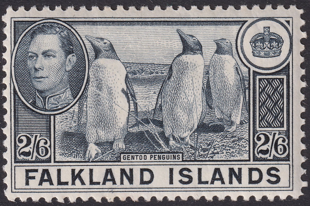 Falkland Islands 1938 KGVI Penguins 2sh6d Slate Mint SG160 cat £65