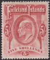 Falkland Islands 1904 KEVII 5sh Red Mint SG50 cat £225