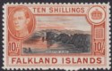 Falkland Islands 1949 KGVI 10sh Black and Red-Orange Mint SG162b cat £140