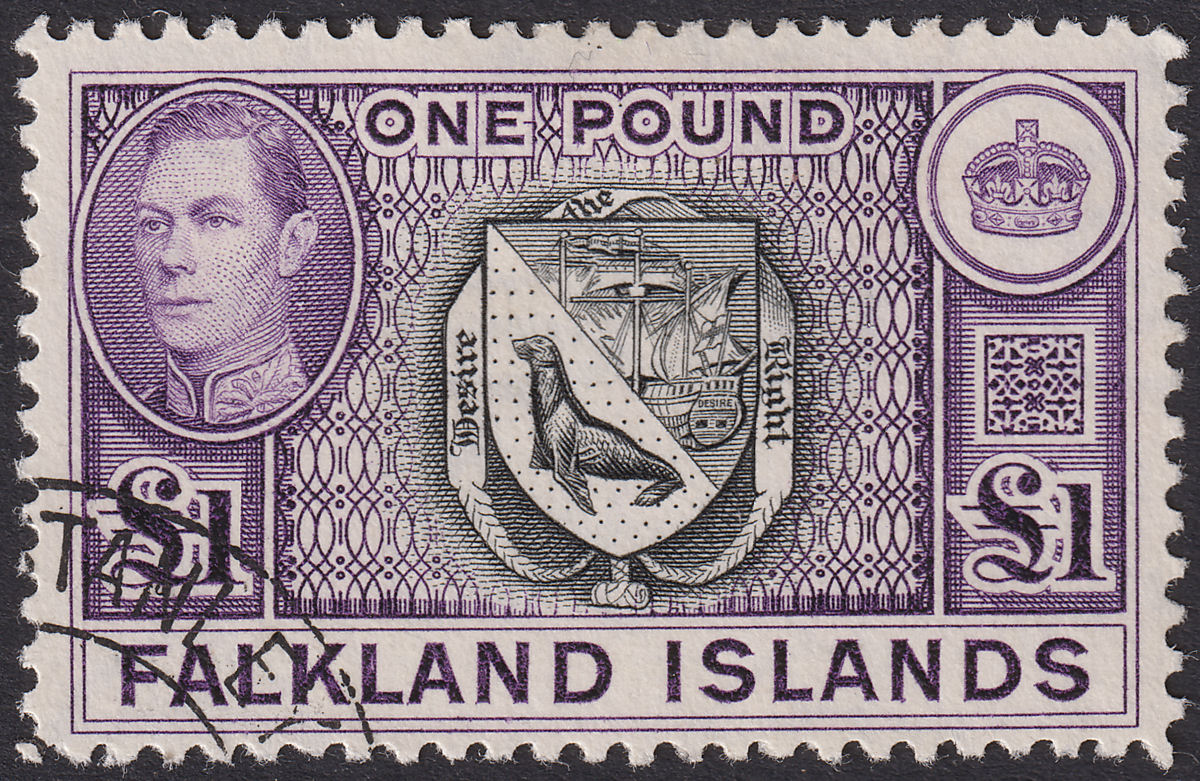 Falkland Islands 1938 KGVI £1 Black and Reddish Violet Used SG163 cat £75