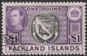 Falkland Islands 1938 KGVI £1 Black and Reddish Violet Used SG163 cat £75