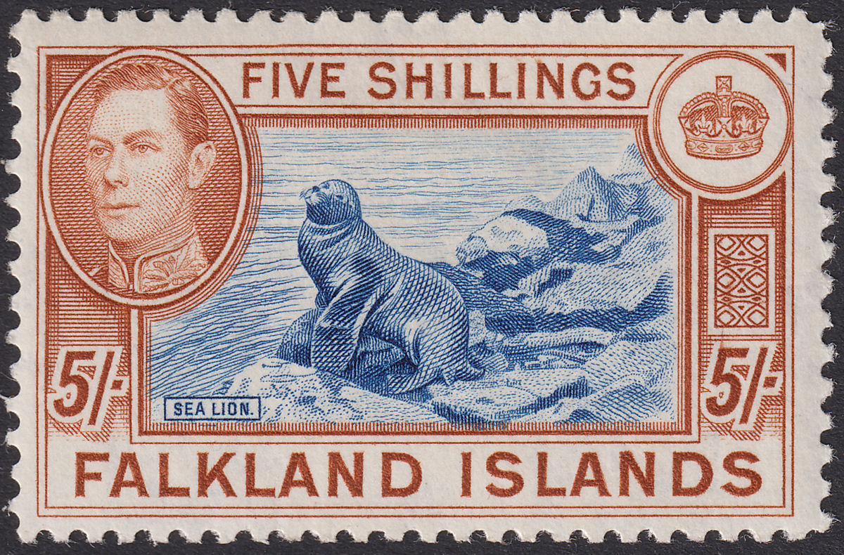 Falkland Islands 1938 KGVI 5sh Blue and Chestnut Mint SG161 cat £160
