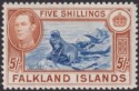 Falkland Islands 1938 KGVI 5sh Blue and Chestnut Mint SG161 cat £160