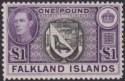 Falkland Islands 1944 KGVI £1 Grey-Black and Bluish Violet Mint SG163 cat £150