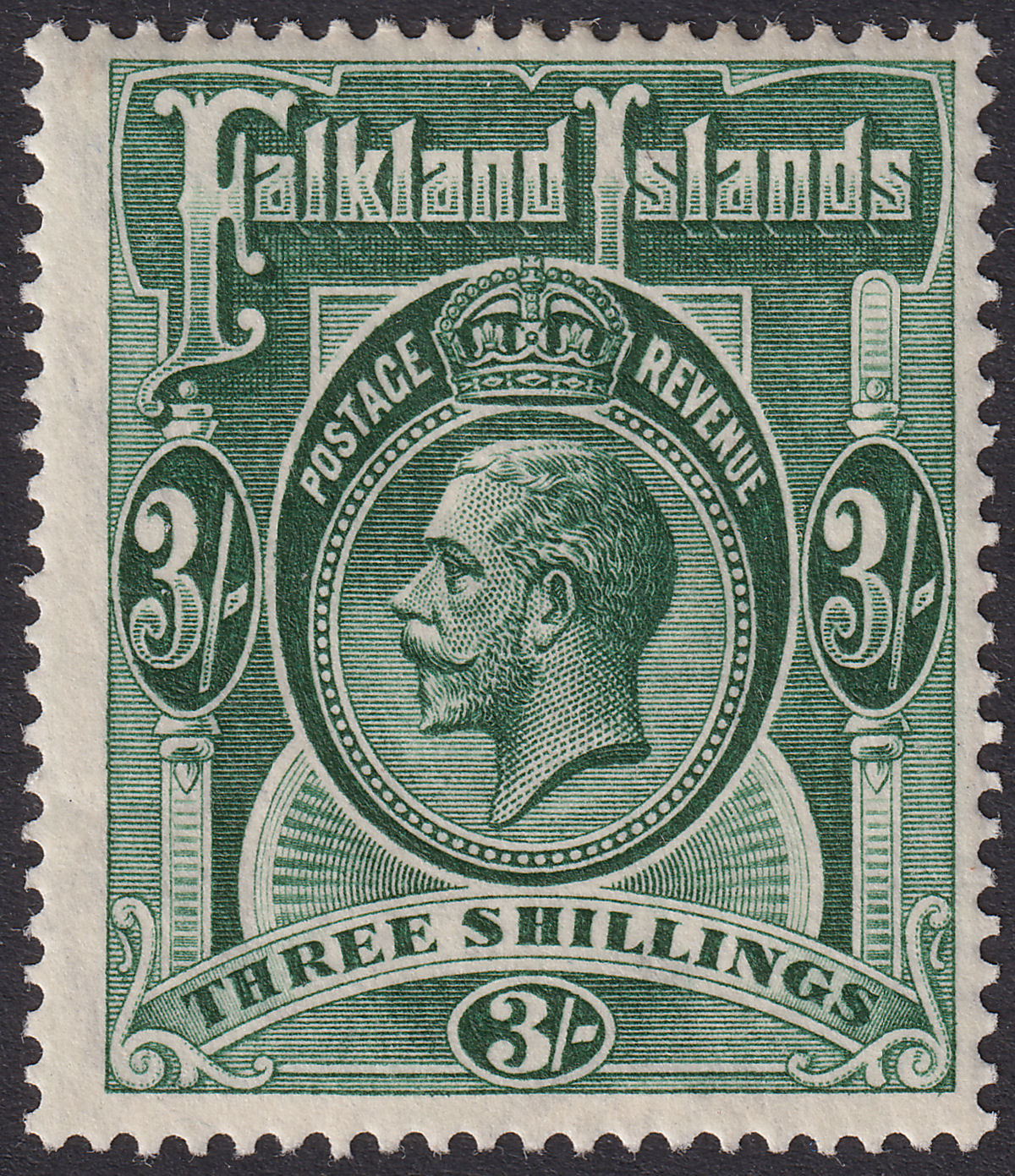 Falkland Islands 1923 KGV 3sh Slate-Green Mint SG80 cat £110