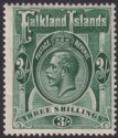 Click for more photos and details Falkland Islands 1923 KGV 3sh Slate-Green Mint SG80 cat £110