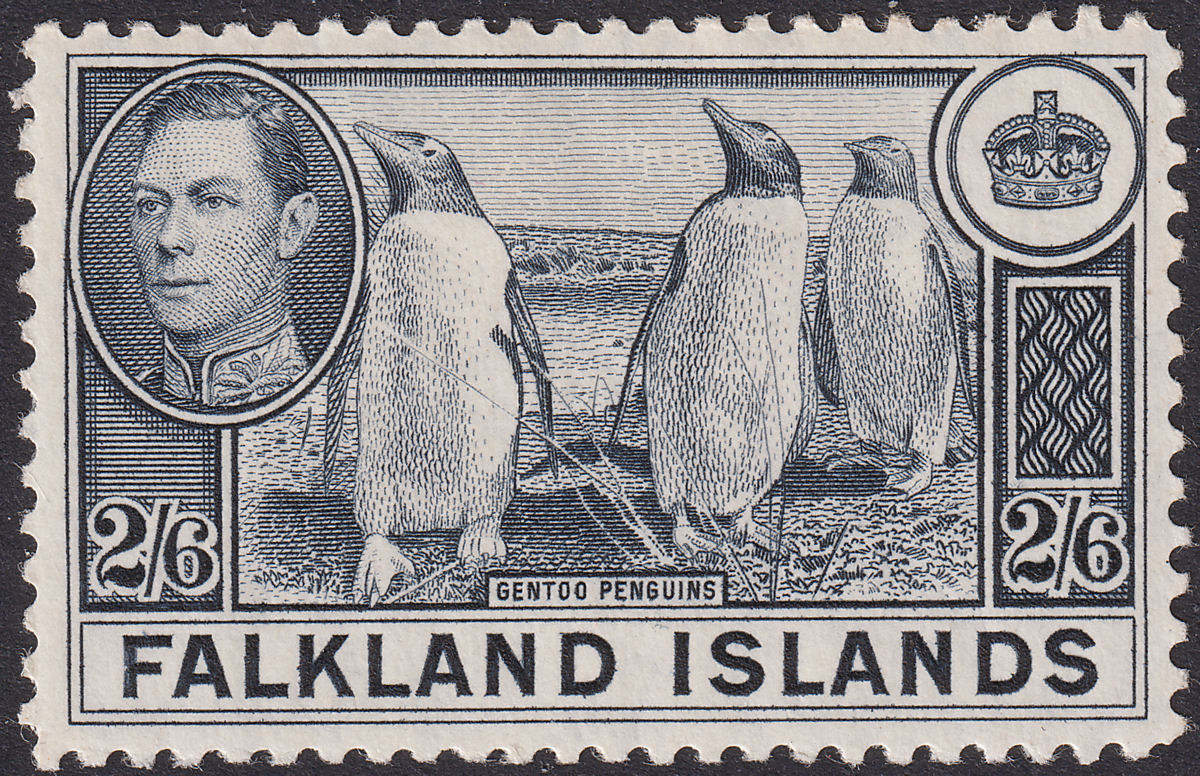 Falkland Islands 1938 KGVI Penguins 2sh6d Slate Mint SG160 second printing