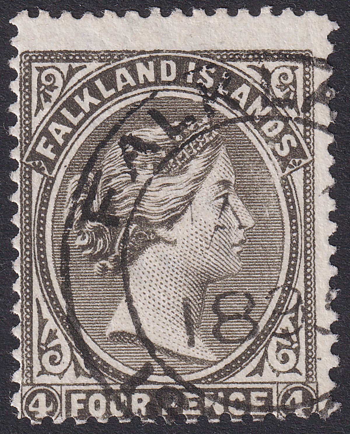 Falkland Islands 1894 QV 4d Brownish Black wmk Reversed Used SG31 cat £425