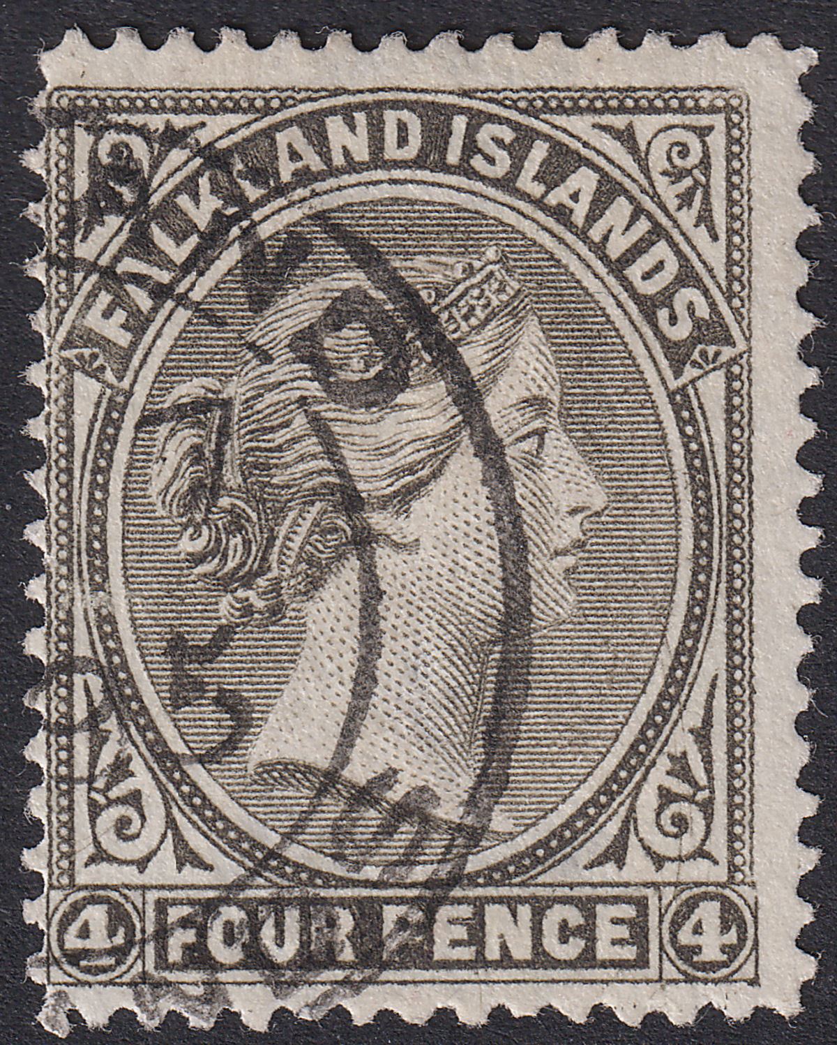 Falkland Islands 1894 QV 4d Brownish Black wmk Reversed Used SG31 cat £350