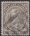 Click for more photos and details Falkland Islands 1885 QV 4d Pale Grey-Black wmk Crown to Left Used SG9 cat £90