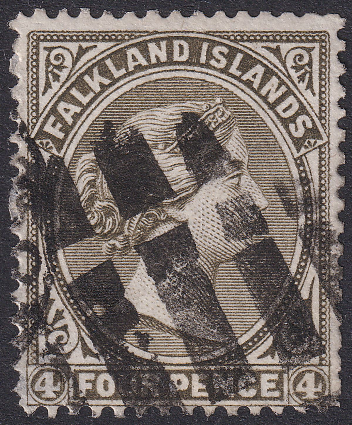Falkland Islands 1887 QV 4d Grey-Black wmk Crown to Left Used SG10 THINNED