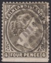 Click for more photos and details Falkland Islands 1887 QV 4d Grey-Black wmk Crown to Right Used SG10w cat £60
