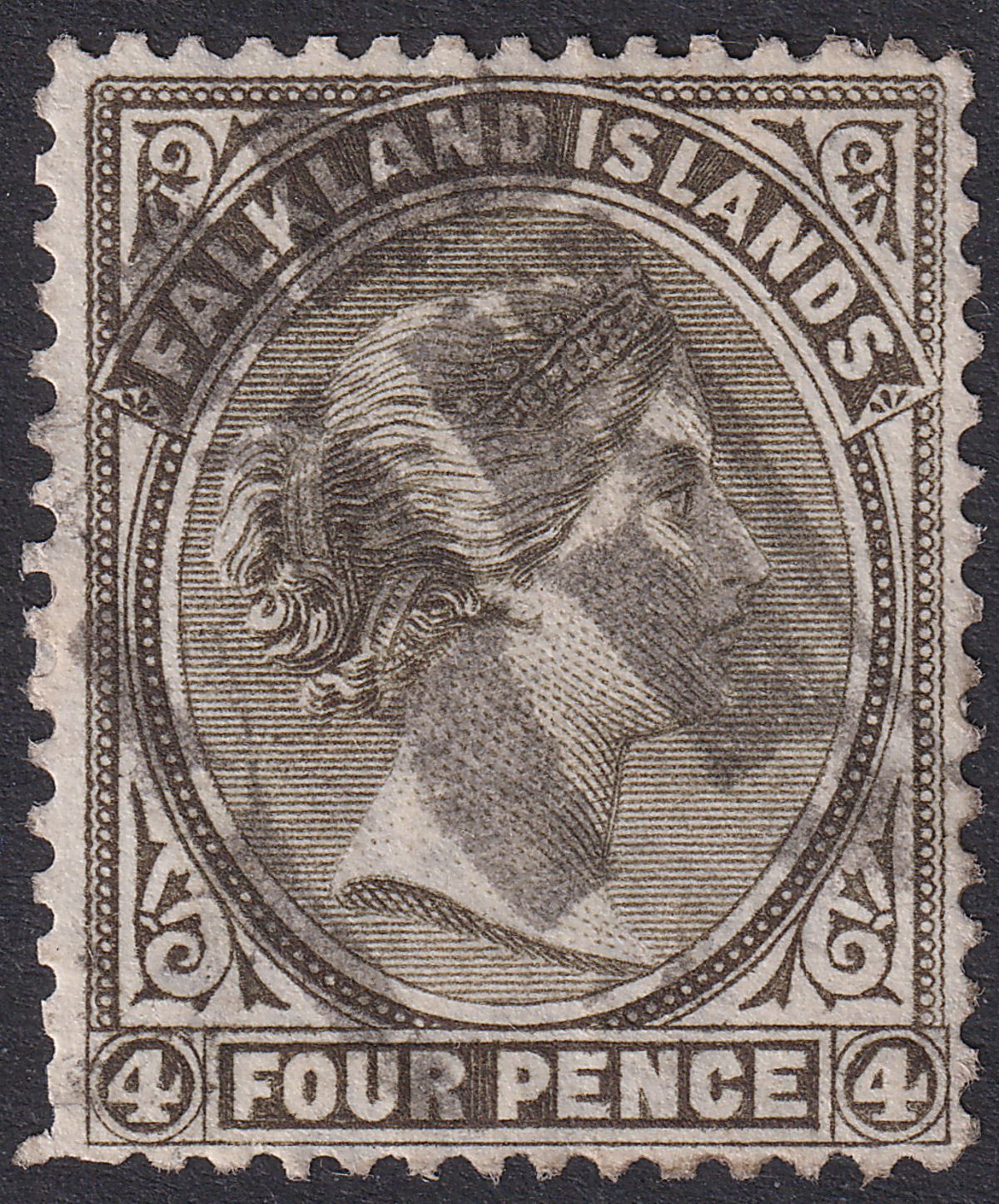 Falkland Islands 1887 QV 4d Grey-Black wmk Crown to Right and Rev Used SG10y
