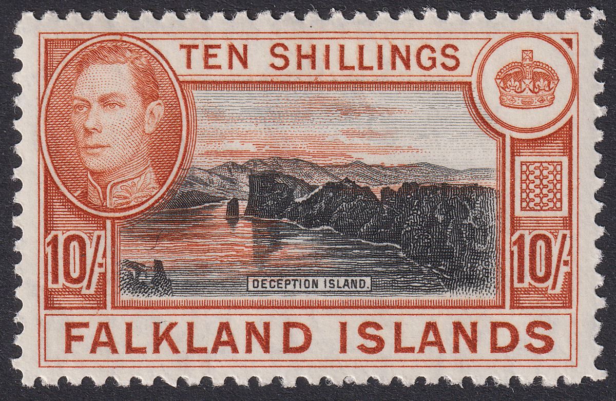 Falkland Islands 1938 KGVI 10sh Black and Orange-Brown Mint SG162