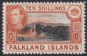 Click for more photos and details Falkland Islands 1938 KGVI 10sh Black and Orange-Brown Mint SG162