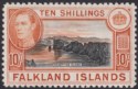 Falkland Islands 1942 KGVI 10sh Black and Light Orange Mint SG162a