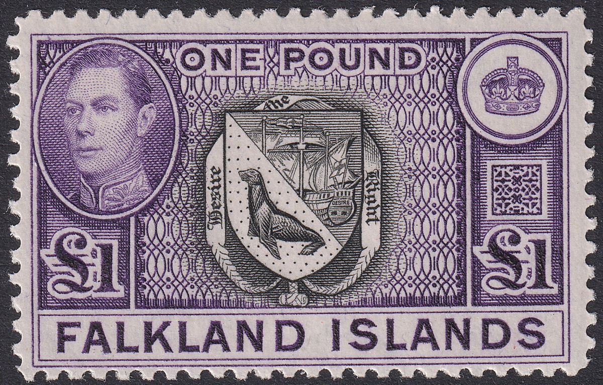 Falkland Islands 1944 KGVI £1 Grey-Black and Bluish Violet Mint SG163