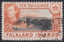 Falkland Islands 1942 KGVI 10sh Black and Light Orange Used SG162a cat £65