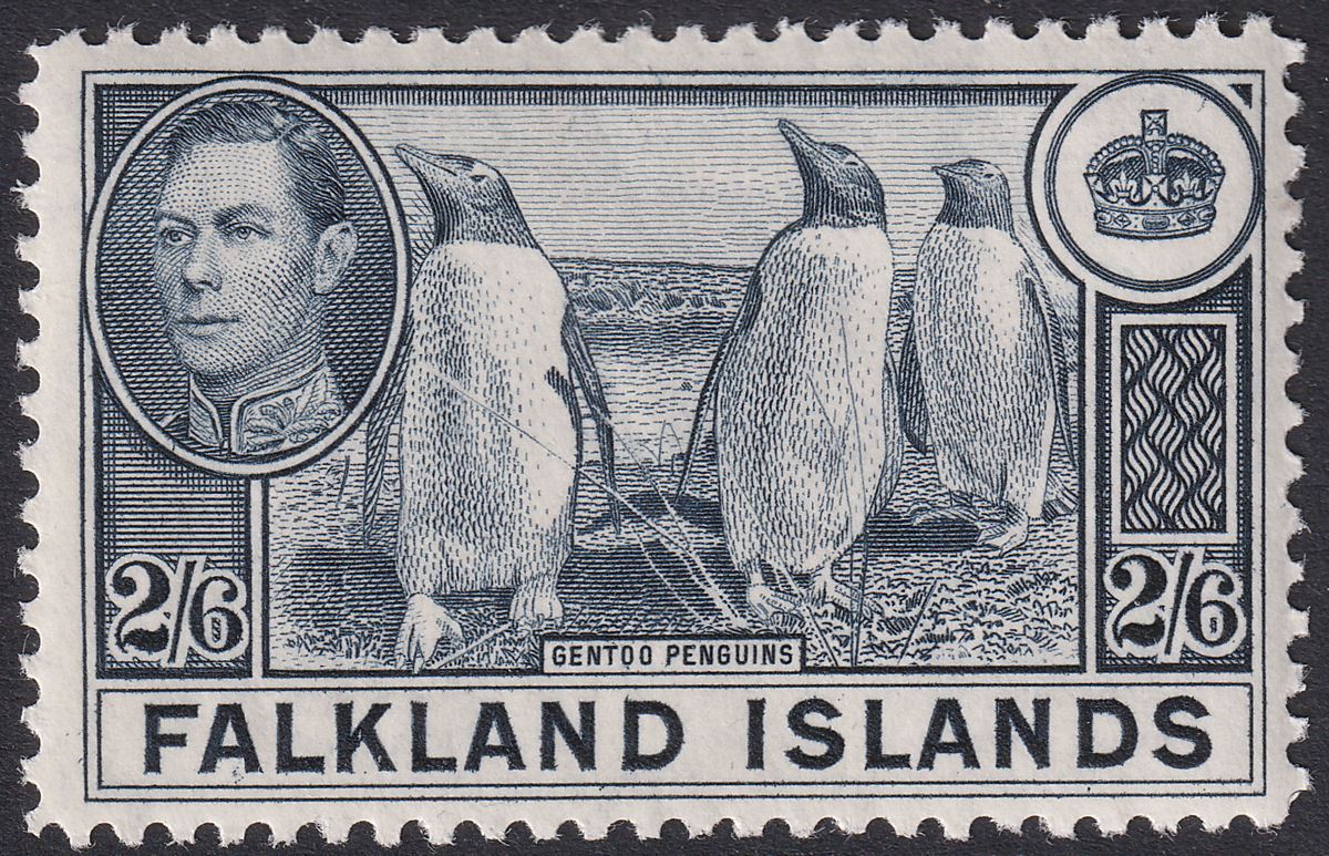Falkland Islands 1938 KGVI Penguins 2sh6d Slate Mint SG160