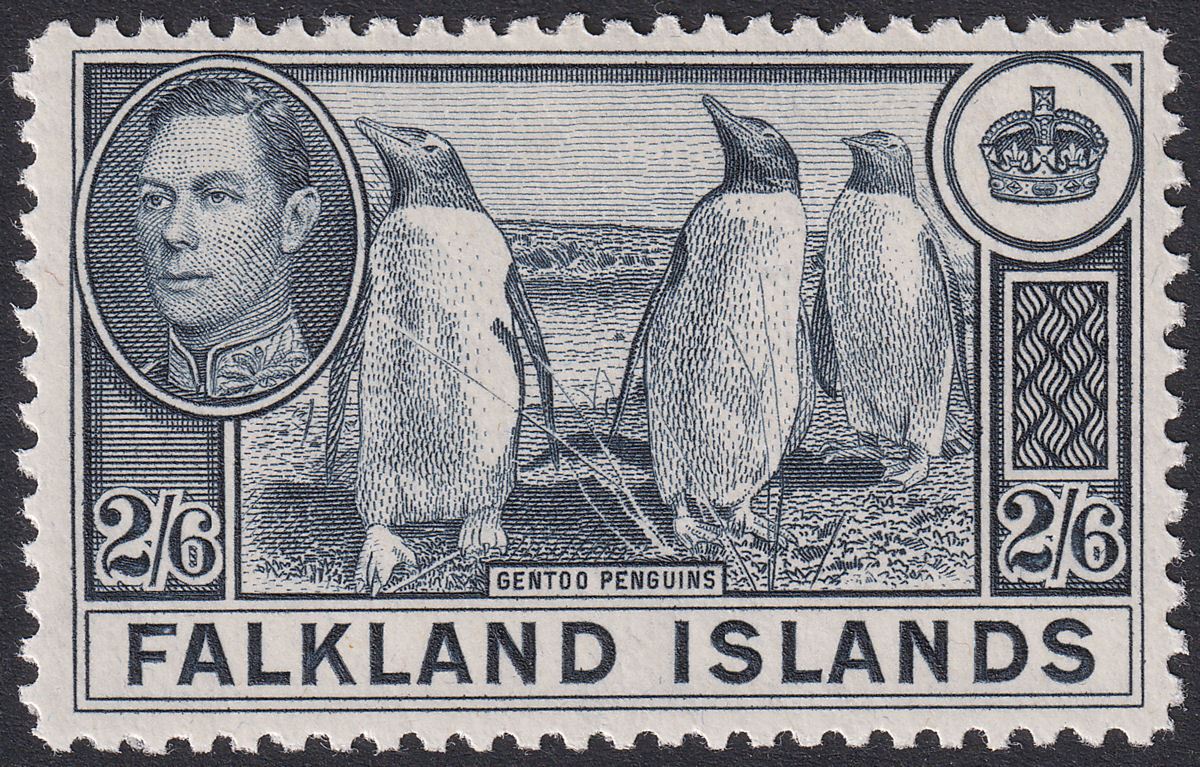 Falkland Islands 1944 KGVI Penguins 2sh6d Slate Mint SG160