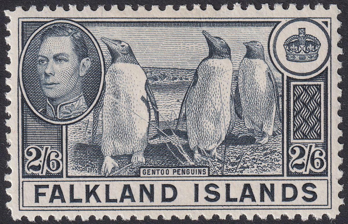 Falkland Islands 1944 KGVI Penguins 2sh6d Slate Mint SG160