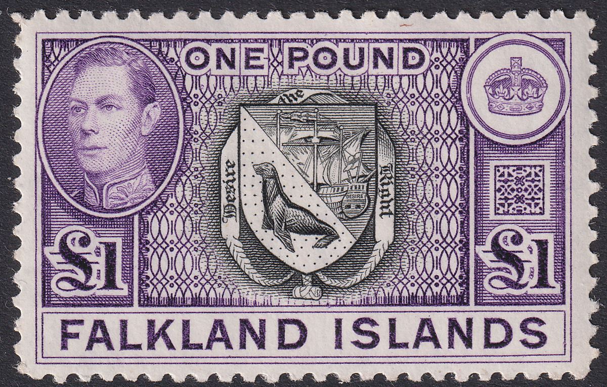 Falkland Islands 1938 KGVI £1 Black and Reddish Violet Mint SG163