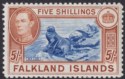 Click for more photos and details Falkland Islands 1938 KGVI 5sh Blue and Chestnut Mint SG161
