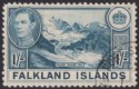 Click for more photos and details Falkland Islands 1938 KGVI 1sh Dull Greenish Blue Used SG158a