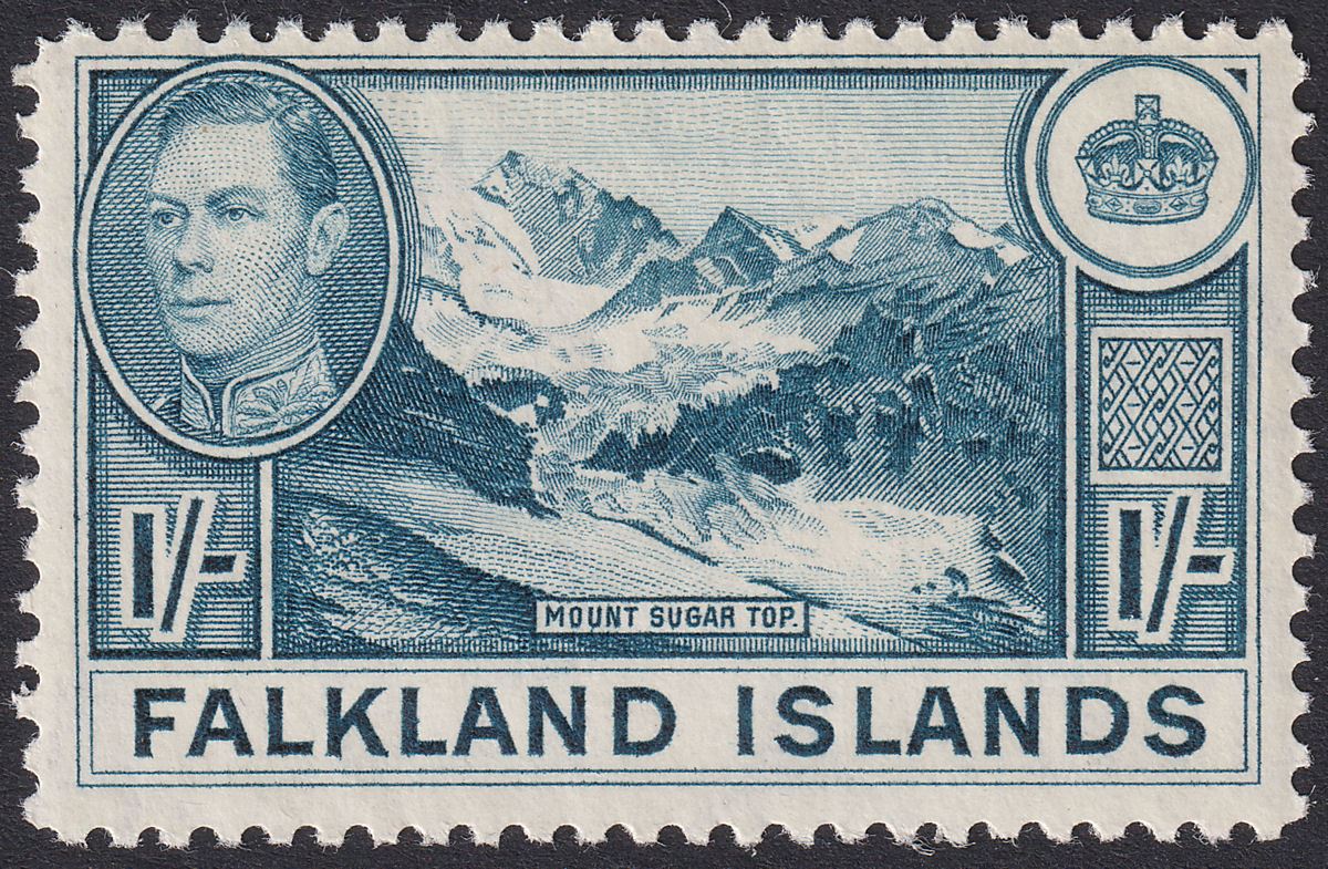 Falkland Islands 1938 KGVI 1sh Dull Greenish Blue Mint SG158a