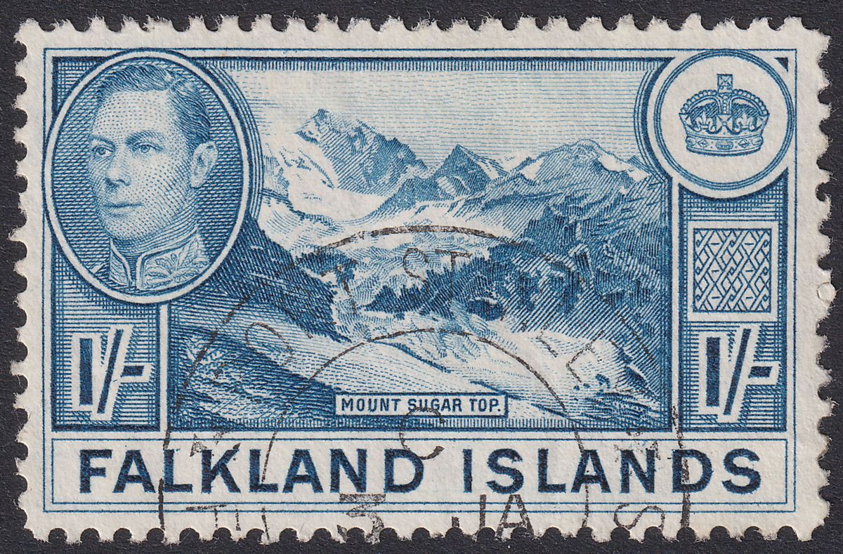 Falkland Islands 1937 KGVI 1sh Light Dull Blue Used SG158